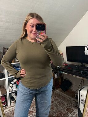 Free People Easy Does It Long Sleeve Top Sage Size Large